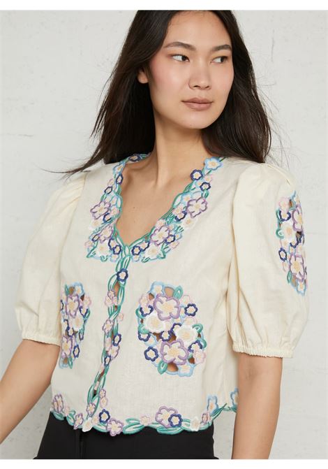 Top oversize in lino e cotone ricamato con scollo a V Berenice | CAMICIE | 22CLARITAOFF WHITE